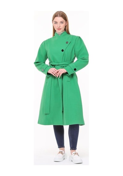 Neşeli Butik Kadın Midi Oversize Yün Kaşe Kaban Nbpltn03 - Benetton Yeşili Yeşil