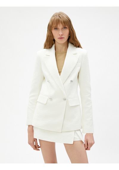 Koton Tüvit Blazer Ceket Kruvaze Düğmeli Kırık Beyaz 3sak50020ew 3SAK50020EW001 Ekru