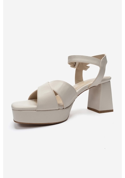 Luvishoes Luvi Shoes Lisbon Bej Cilt Çapraz Bantlı Kadın Platform Topuklu Ayakkabı BEJ CILT