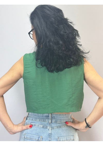 Gönülden Tasarım Zirkon Taş Püskül Apoletli Kadın Crop Bluz Yeşil