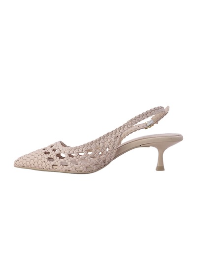 Feles Kadın Örgü Desenli Slingback Topuklu Ayakkabı Tokalı Bej