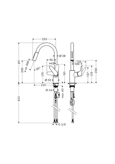 Hansgrohe Focus E2 240 Pull-Out Tek Kollu Evye Bataryası