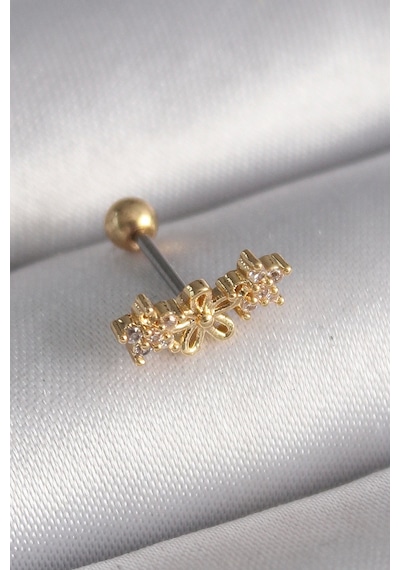 316l Çelik Gold Renk Zirkon Taşlı Çiçek Tragus Piercing Gümüş