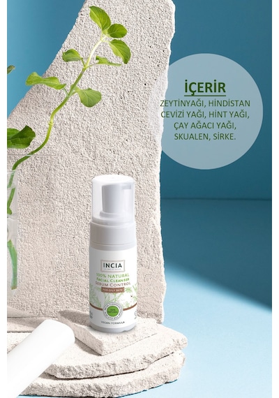 INCIA %100 Doğal İpeksi Yüz Temizleme Köpüğü Makyaj Akne Siyah Nokta Sivilce Yağlı Ciltler Vegan 125 ML