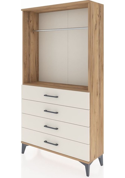 Arges Dolap Tek Raflı 4 Çekmeceli Tek Askılı 88x30x163 Çam-aytaşı Atlas Çam
