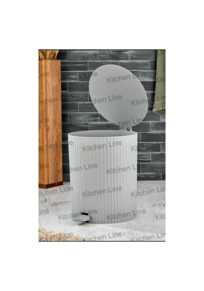 Pedallı, Çizgili Yuvarlak Model Banyo/mutfak Çöp Kovası 8lt Gri Gri