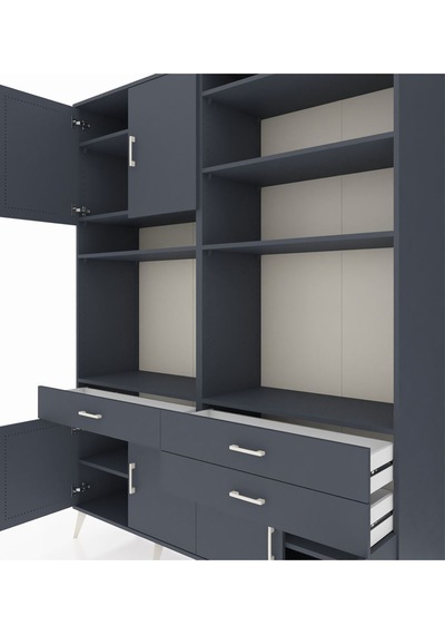 Hyperion Gardrop 10 Raflı 3 Çekmeceli 8 Kapaklı 176x44x221 Antrasit-antrasit Antrasit