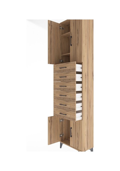 Arges Dolap 3 Raflı 6 Çekmeceli 4 Kapaklı 60x30x243 Çam-çam Çam