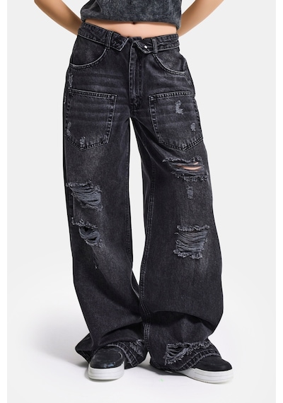 Itsbasic Kadın Koyu Füme 10s6-1 Süper Baggy Kemer Ve Yırtık Detaylı Özel Tasarım Denim Jean Itsbasic Kadın Koyu Füme 10s6-1 Süper Baggy Kemer Ve Yırtık Detaylı Özel Tasarım Denim Jean