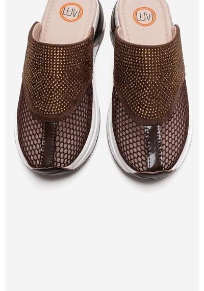 Luvishoes Glea Kahverengi Taşlı Burnu Kapalı Kadın Terlik