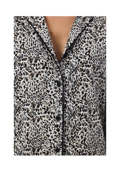 Penti Ekru Noir Garden Leopar Desenli Uzun Kollu Gömlek Pantolon Pijama Takımı Ecru