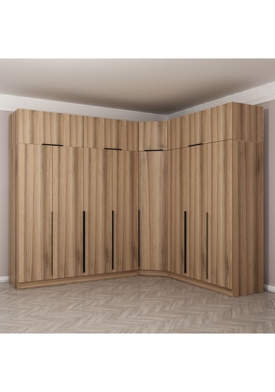 Kaleplus 8 Kapaklı 4 Çekmeceli Köşe Dolap + Yüklük Dore Dore Plus 235cm Ceviz