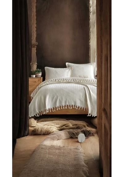 Çift Kişilik Pike 200x230cm, Ekru , %100 Pamuk, Yumuşak Dokulu, Hann Yalın Ekru
