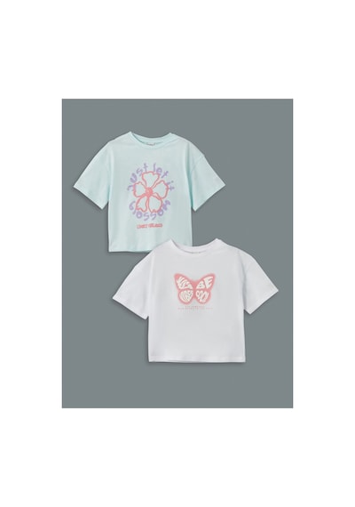 LC Waikiki Lcw Kids Yeşil Bisiklet Yaka Kız Çocuk Crop Tişört 2'li Pastel Green