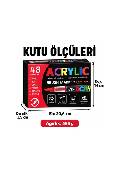 Akrilik Brush Marker Kalem Seti, Esnek Fırça Uçlu 48 Renk