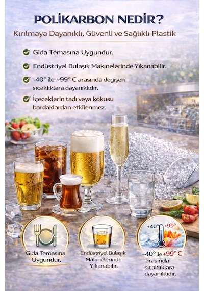 Polikarbon Casablanca Bardak Kırılmaz Cam Görünümlü 400 Ml Restoran Otel Tipi Şeffaf