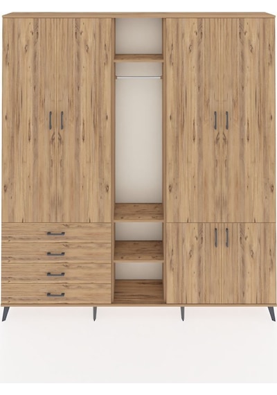 Arges Dolap 14 Raflı 4 Çekmeceli Tek Askılı 220x30x243 Çam-çam/çam Atlas Çam/atlas Çam