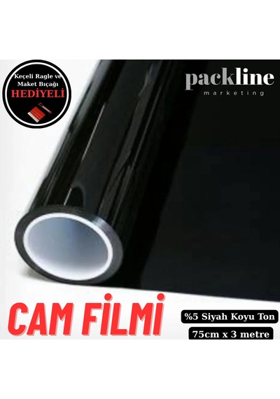 Packline Marketing %05 Koyu Ton Siyah Cam Filmi Ev - Araba - Balkon - Ofis 75cm X 3metre