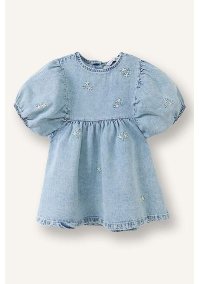 Defacto Pamuklu Denim Elbise Kız Bebek H4072a526smnm39 Mavi-nm39
