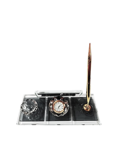 Mertkristal Kristal Masa İsimliği Kalemli Ofis Hediyesi M112-Gold