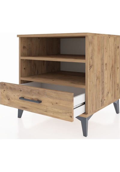 Kronos Komodin 2 Raflı Tek Çekmeceli 60x59x64 Çam-çam Çam