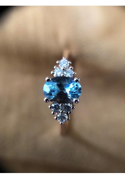 Meram Mücevherat 0,18 Ct Pırlanta 0,80 Ct Aquamarin Fantezi Yüzük