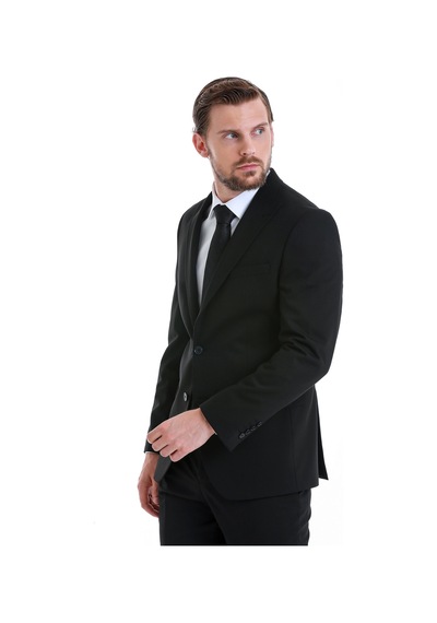 Hatemoğlu Siyah Slim Fit Sivri Yaka Takım Elbise