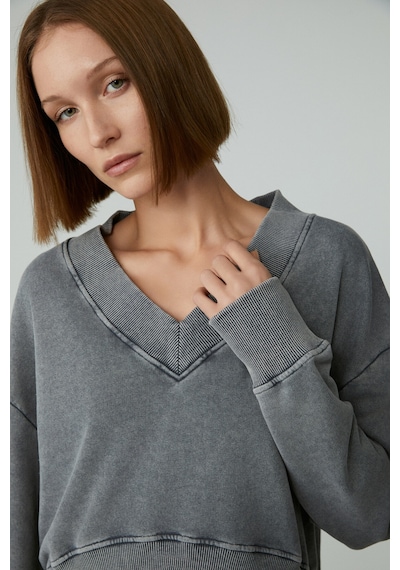 Grimelange ANDREITA Kadın V Yakalı Asimetrik Oversize Açık Gri Sweatshirt
