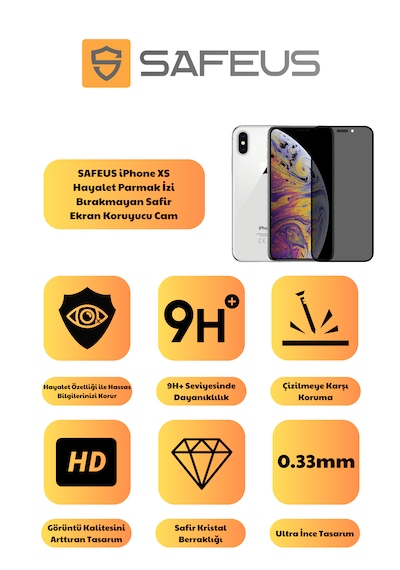 Safeus Tam Kaplayan Hayalet Parmak İzi Bırakmayan Safir Ekran Koruyucu Cam , Apple Uyumlu iPhone Xs İle