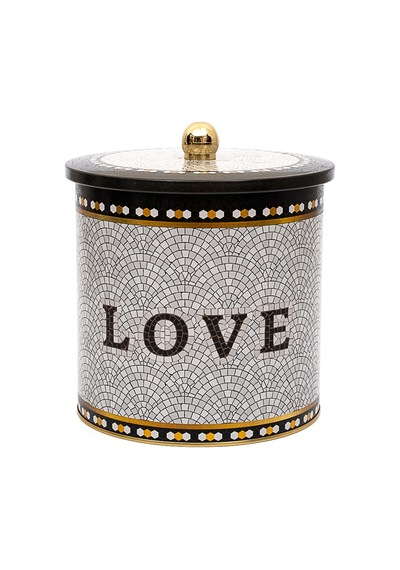 Mosaic Love Desenli Topuz Kulplu Yuvarlak Metal Saklama Kabı 17.5 x 18 CM 4.1 L Çok Renkli