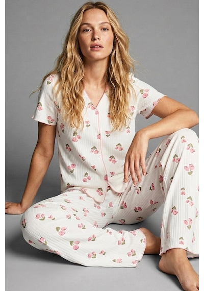Siyah İnci Yumuşak Tuşe Yazlık Fitilli Pamuklu Örme Pijama Takım 7994 Lale Siyah İnci Yumuşak Tuşe Yazlık Fitilli Pamuklu Örme Pijama Takım 7994 Lale