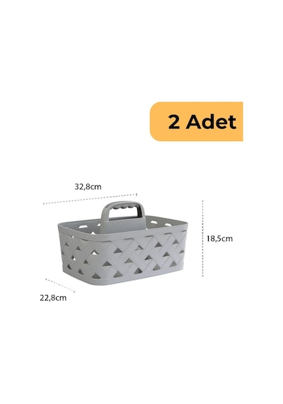 Deri Desenli Saplı Sepet, 2'li Set, Bej Bej