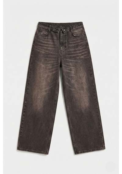 Itsbasic Kadın Koyu Kahve 2s6-62 Straight Fit Kemer Detaylı Özel Tasarım Denim Jean