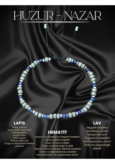 Sertifikalı Lapis Lazuli, Lav Ve Hematit Doğal Taşlı Kadın/erkek Bileklik Gümüş