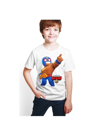 Startmore Brawl Stars - El Primo - Erkek Çocuk Beyaz Dijital Baskılı T-shirt E-05