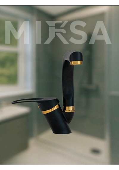 Lüx Siyah-gold Balıksırtı Borulu Banyo Lavabo Bataryası, Musluğu, Çift Su Girişli