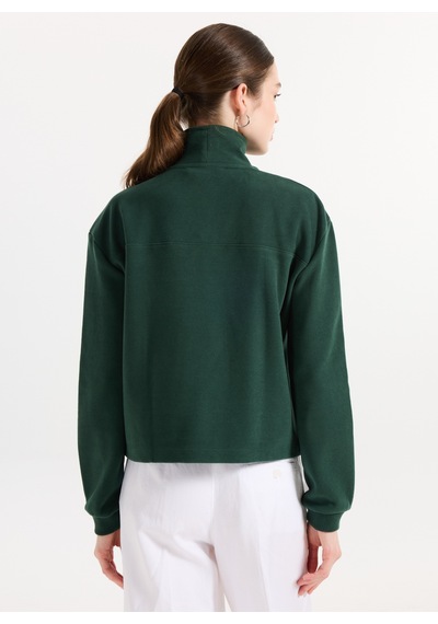 Lee Cooper Yeşil Kadın Dik Yaka Regular Fit Sweatshirt 261 Lcf 241015 Vegas Zümrüt Zümrüt Yeşili