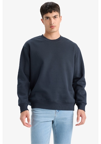 Defacto Relax Fit Bisiklet Yaka Kalın İçi Yumuşak Tüylü Basic Düz Sweatshirt T5139az25aunv163 Lacivert
