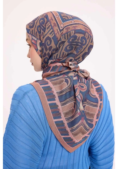 Silk Home Dört Mevsim Antik Motif Viskon Velora Eşarp 6419 İndigo Somon