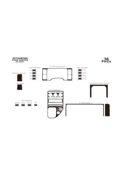 Mitsubishi Fuso Center Torpido Kaplama 2005 36 Parça Koyu Meşe