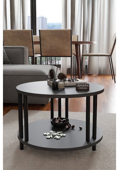 Modern Yuvarlak Orta Sehpa Çift Katlı Siyah Metal Ayaklı Salon, Ofis, Dekoratif Masa Antrasit Modern Yuvarlak Orta Sehpa Çift Katlı Siyah Metal Ayaklı Salon, Ofis, Dekoratif Masa Antrasit