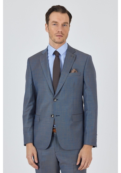 İmza Mavi Mono Yaka Düz 2 Düğme Classic Yünlü Slim Fit Takım Elbise 1001250175 Mavi