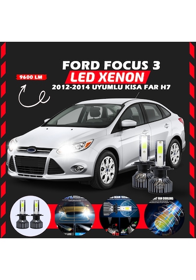 Ford Focus 3 2012-2014 Kısa Far Uyumlu Şimşek Etkili Led Xenon Pro Series H7