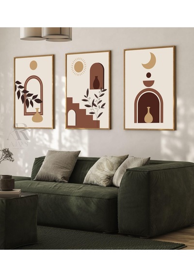 Kanvas Tablo Güneşin Izinde Soyut Çerçeve Görünümlü 3'lü Mdf Tablo 40 X 60