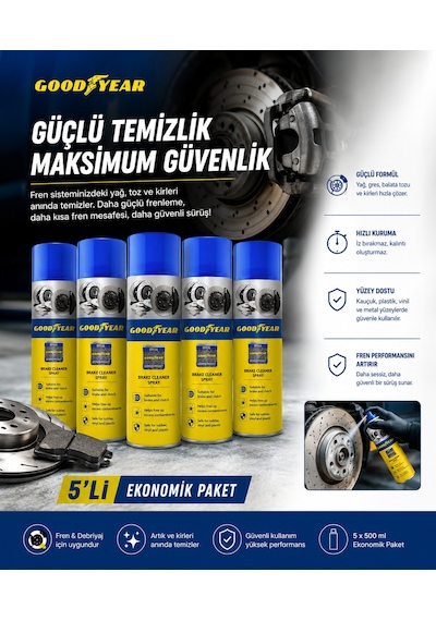 Goodyear 5'li Set Fren Balata Temizleme Spreyi