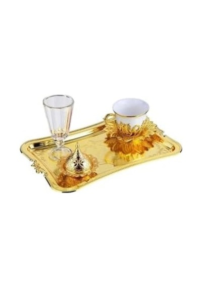 Tiryaki Damat Sunum Seti, Gold, Kahve Fincanı Açık Ahşap