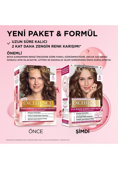 L'Oréal Paris Excellence Saç Boyası 6 Açık Kahve 3'lü Set L'Oréal Paris Excellence Saç Boyası 6 Açık Kahve 3'lü Set