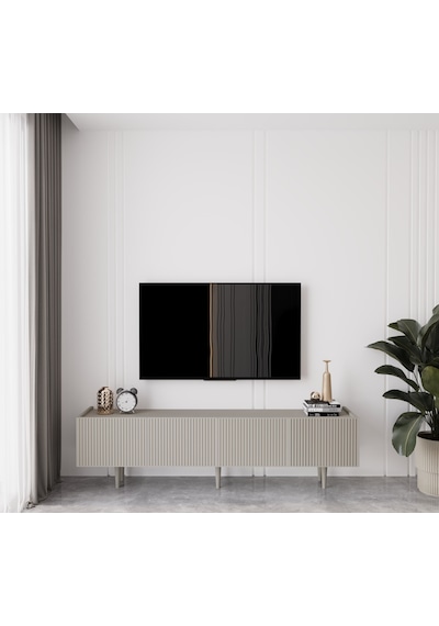 Capella Kumtaşı Rengi Mdf 4 Kapak Ahşap Ayaklı 180 Cm Tv Ünitesi
