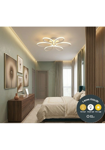 Levent Papatya Plafonyer Model Ledli Modern 3 Renkli Aydınlatmalı 60 Cm Ledli Avize Beyaz