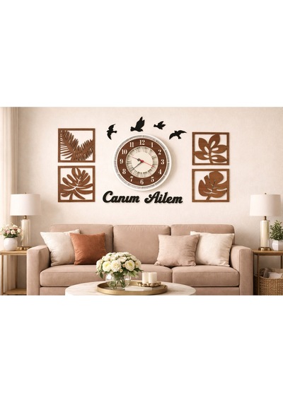 Salon Duvar Saati 40 Cm Yapraklar 4 Adettir No30039 Kahverengi